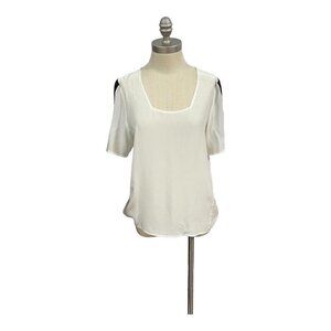 Zeus + Dione Silk Blouse Split Sleeve Ivory Black Square Neck New Size 40